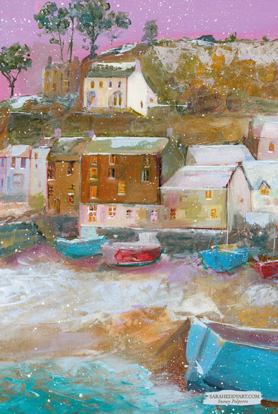 Snowy Polperro Cornwall. Tea Towel Limited number